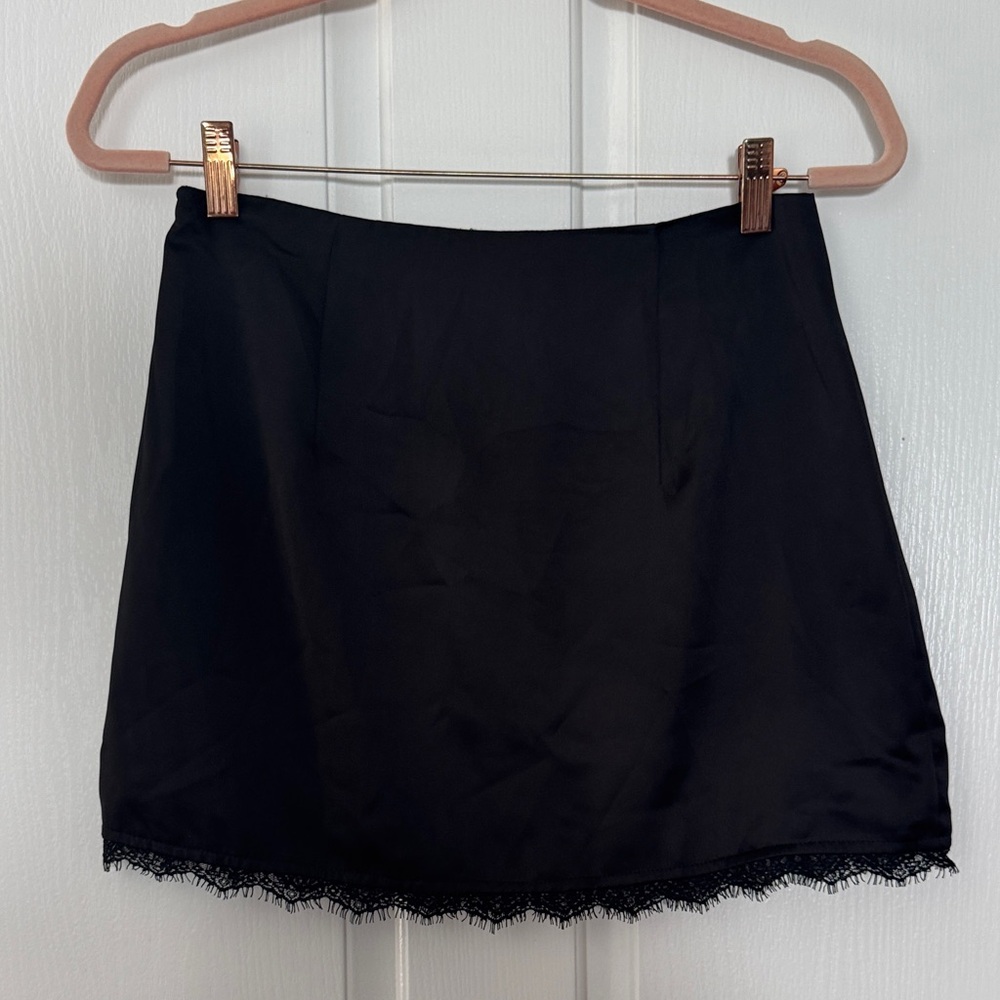 Princess Polly Black Mini Skirt with Lace Hem